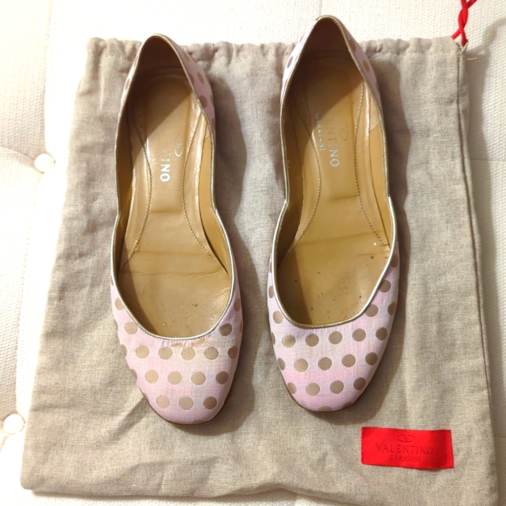 Valentino polka dot pink/gold ballet flats